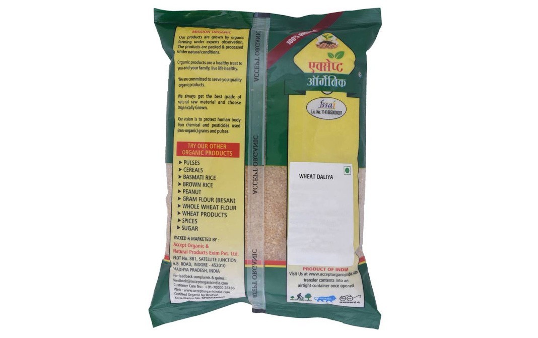 Accept Organic Wheat Daliya (Broken Wheat)    Pack  1 kilogram
